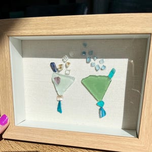 Sea glass art, handmade home decor, unique anniversary gifts, seaglass art, glass wall art, framed sea glass, glass art, wine lover gift,