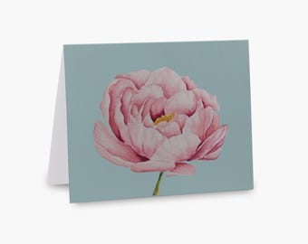 Peony Watercolor Blank Notecard Set of 5 with Envelopes and Seals