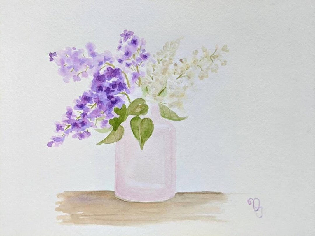 Lilacs in Pink Bud Vase Original Watercolor - Etsy