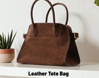 Large Cowhide Leather Tote – Minimalist Shoulder Bag for Women