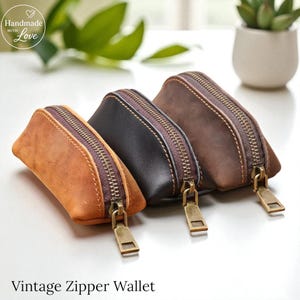 Leather Coin Purse – Vintage Zipper Clutch Wallet & Card Holder – Retro Key Organizer Pouch for Women – Holiday Gift Idea and Everyday Use