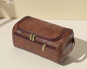 Men’s Hanging Toiletry Bag – Vintage Travel Cosmetic Case, Luxury Wash Organizer for Business Trips