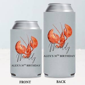Custom Lobster Can Coolers with Name, Coastal Bachelorette Party Favors, Beach Party Favors, Personalized Bachelor Party Drink Cooler