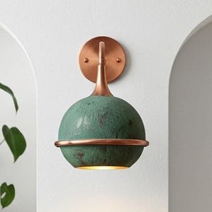 Handmade Copper Wall Sconce: Moroccan Rustic Green Patina Lighting