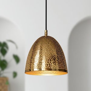 Handmade Hammered Brass Dome Pendant Light - Moroccan Style