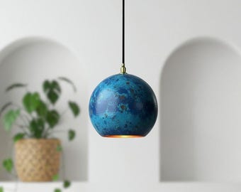 Blue Patina Copper Dome Pendant Light - Rustic Farmhouse Lighting