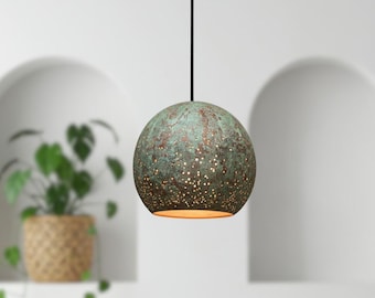 Green Patina Copper Dome Pendant Light: Rustic Farmhouse Lighting