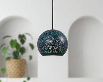 Blue Patina Copper Dome Pendant Light - Rustic Farmhouse Lighting