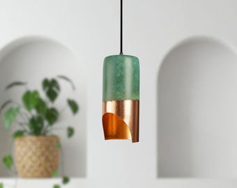 Handmade Brass Dome Pendant Light: Green Patina Copper, Farmhouse Style