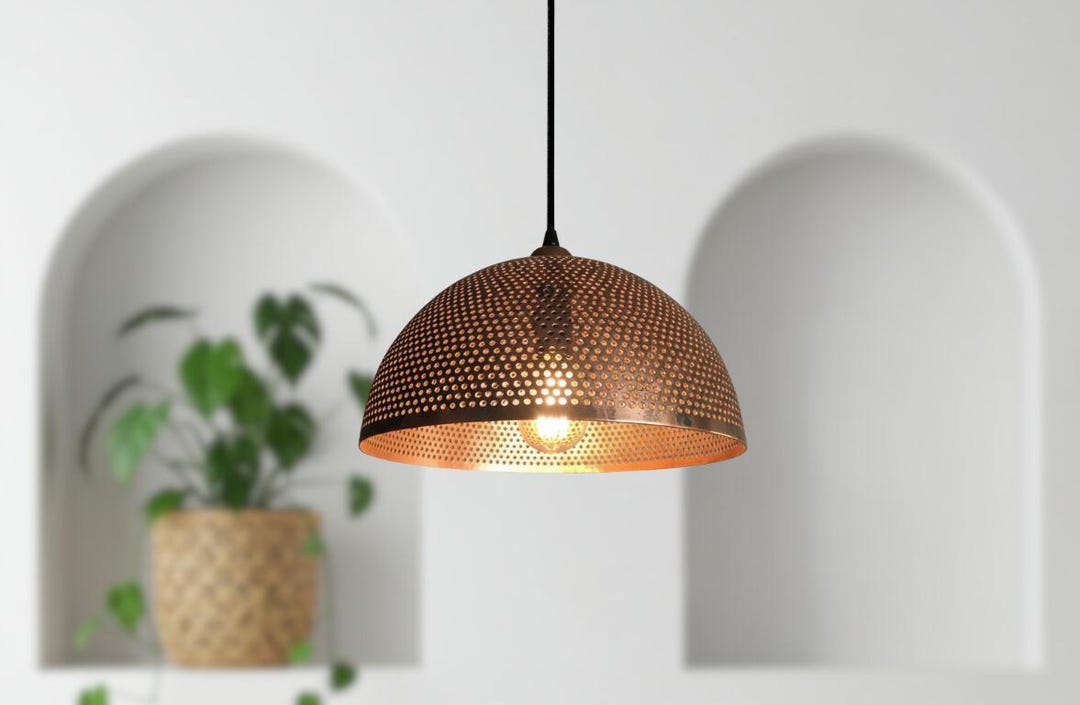 Handmade Copper Dome Pendant Lamp Rustic Perforated Lighting Photo Inspiration