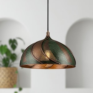 Lampe à suspension dôme en laiton patiné verte - Farmhouse Rustic Lighting