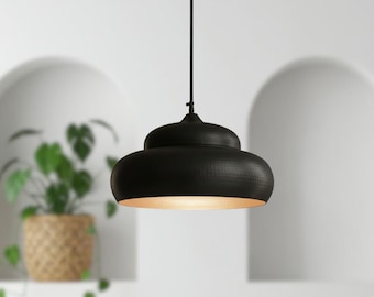 Hammered Black Brass Dome Pendant Light: Moroccan Hanging Lamp