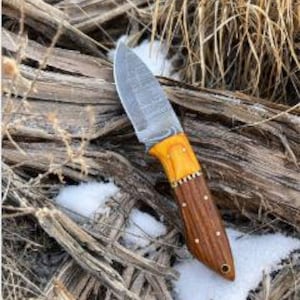 Personalized Damascus Hunting Knife | Custom Engraved Outdoor Camping Knife | Full Tang Skinning Knife with Leather Sheath