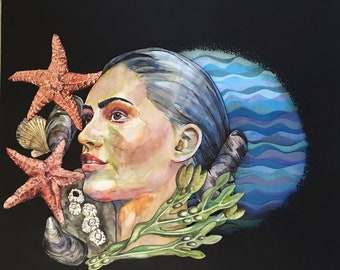 Watercolor tide pool painting