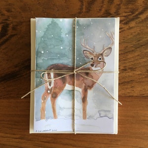 Winter/Holiday Greeting Cards Watercolor Deer and Snowshoe Hare image 4