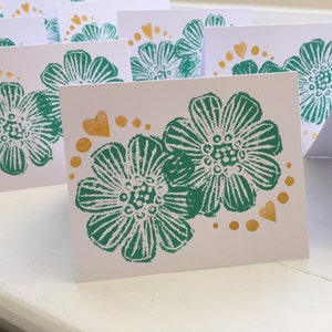 Hand printed cards-- Pack of 6-- Flowers & hearts