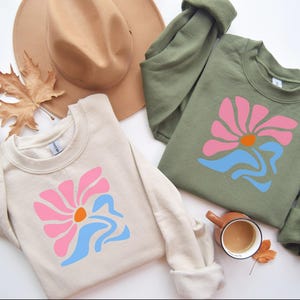 Boho Blumen Sweatshirt Unisex WildblumenPullover Damen Floral Minimalist Pullover Blumenprint Sweatshirt Frau Geschenk Oversized Blumenshirt