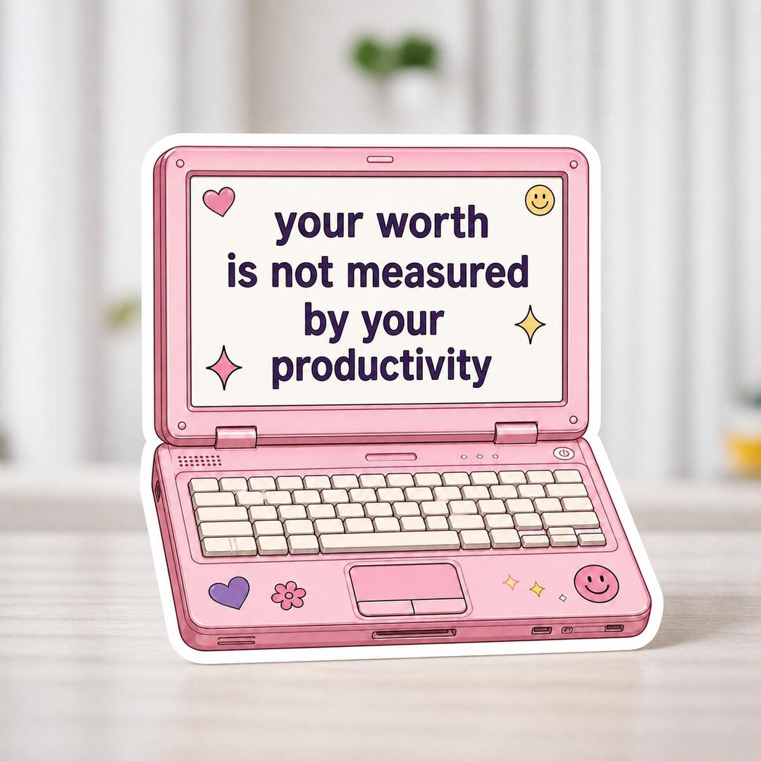 Cute Pink Laptop Sticker, Productivity Reminder Sticker, Mental Health ...
