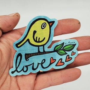 LOVE Bird vinyl ART STICKER shiny pixie dust glitter fancy decal colorful indoor outdoor for laptop, water bottle, car, journal, flask