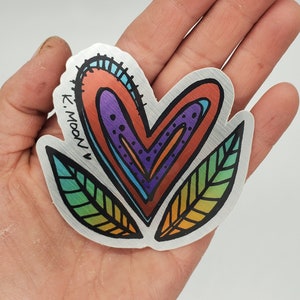 HEART and Leaves vinyl ART STICKER decal colorful indoor outdoor for laptop, water bottle, car, journal