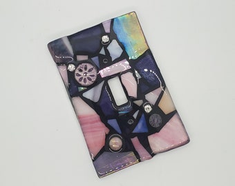 PINK and PURPLE stained glass MOSAIC light switch cover plate with resin, made to order, single, double, triple toggle, gfci, outlet