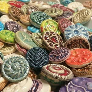 20 CERAMIC mini TILES/cabs Mixed designs glazed Great for MOSAICS, magnets, jewelry designs, and more. Flat back, glazed on the front image 4