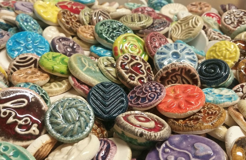 20 CERAMIC mini TILES/cabs Mixed designs glazed Great for MOSAICS, magnets, jewelry designs, and more. Flat back, glazed on the front image 4