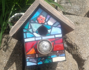 Stained Glass Mosaic Birdhouse FRONT ONLY made to order, Custom design