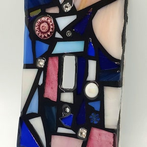 Blue, Pink, and Cream Stained Glass MOSAIC Light Switch Cover -single, double, triple, outlet, or decora gfci - Fits standard switches!