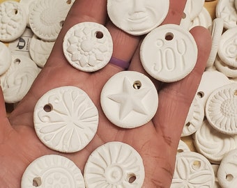20 BISQUE Ceramic MINI CHARMS, pendants, necklace focal - White Clay - No Color - Add your own color - Affordable! Assortment mix group