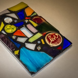 Mosaic Light Switch Plate Cover in RAINBOW color Mix - STAINED GLASS - Mixed Media - single, double, triple, outlet, or decora gfci - Unique