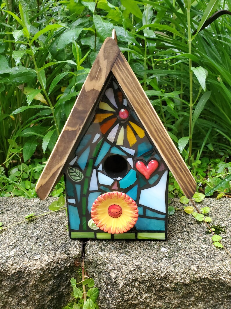 Mixed Media/stained Glass Mosaic Birdhouse FRONT ONLY Design Etsy