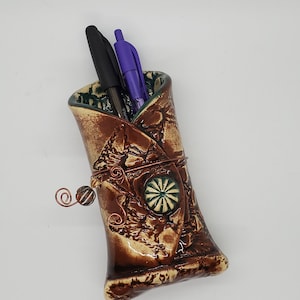 Magnetic CERAMIC PEN POCKET for Pens, Markers, Pencils has Magnets on the back for Refrigerator, Filing cabinet, or steel door made to order
