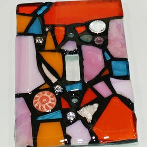 ORAnGEs, PiNKs, & Light BLuE Mix STAINED Glass MOSAIC Light Switch Cover single, double, triple, outlet, or decora gfci made to order image 5