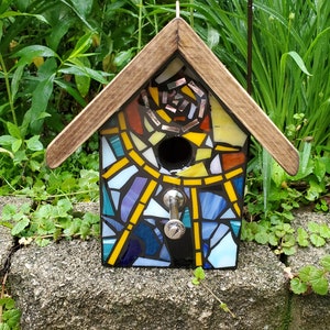 MOSAIC Birdhouse - Stained glass - Mixed Media - Mirror - Original art- made to order, you choose the colors and design and I build it!