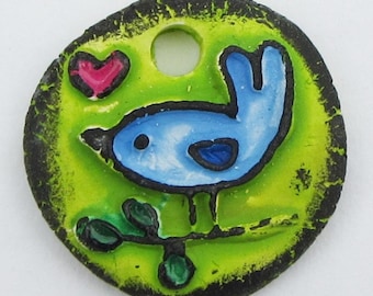 Little LOVE BIRD design - pendant Necklace, WrAP BRAcELeT, beads, cHArms, Connector, or Cab - Also available in white Bisque!