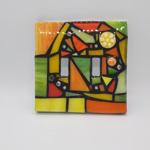 ORANGE, LIME, & YELLOw stained glass MOSAIC light switch cover plate with resin, made to order, single, double, triple toggle, gfci, outlet