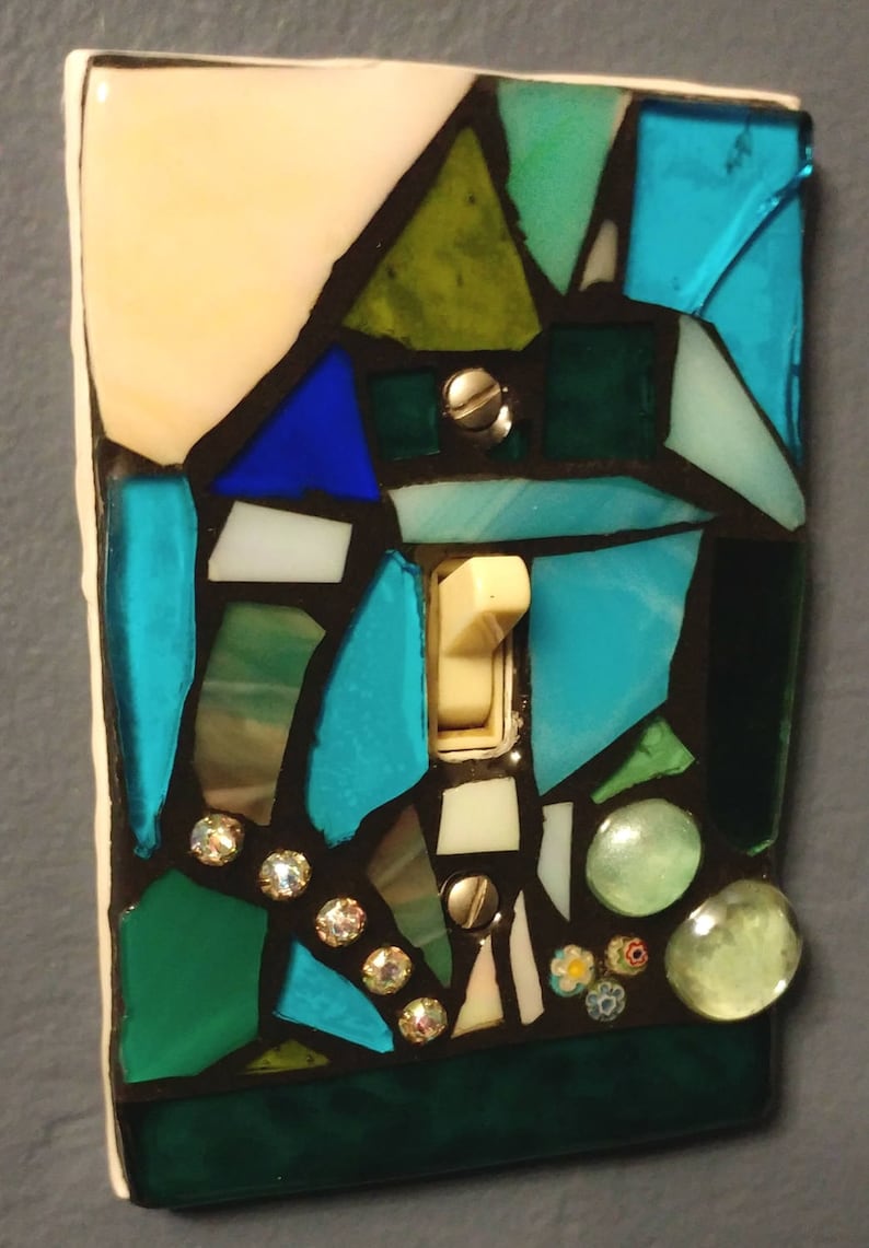 CUSTOM Colors STAINED Glass MOSAIC Light Switch Cover single, double, triple, outlet, or decora flapper style gfci made to order image 2