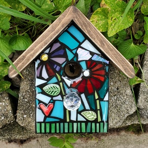 Stained Glass Mosaic Birdhouse FRONT ONLY made to order, Custom design