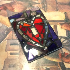 HEART Design - STAINED Glass MOSAIC Light Switch Cover -single, double, triple, outlet, or decora gfci - Made to order - any color! Love