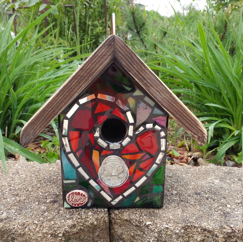 sun FRONT ONLY Mixed Media Stained Glass Mosaic Birdhouse flowers heart rainbow and more! Custom design made to order color mix