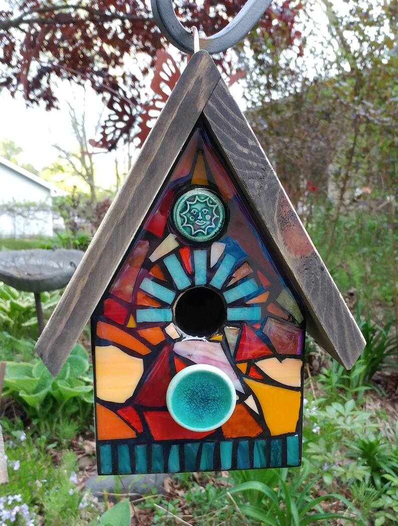 MOSAIC Mixed Media STAINED Glass Birdhouse Made to Order Etsy
