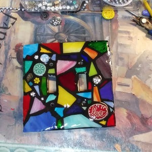 CUSTOM Colors STAINED Glass MOSAIC Light Switch Cover single, double, triple, outlet, or decora flapper style gfci made to order image 4