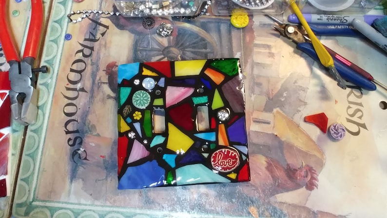 CUSTOM Colors STAINED Glass MOSAIC Light Switch Cover single, double, triple, outlet, or decora flapper style gfci made to order image 4