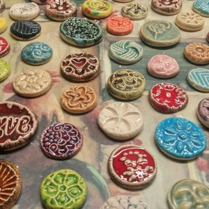50 CERAMIC mini TILES or Cabs Mixed designs glazed Great for MOSAICS, magnets, jewelry designs, flat back, glaze on the front only image 4