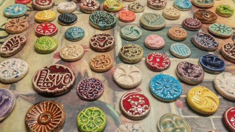 50 CERAMIC mini TILES or Cabs Mixed designs glazed Great for MOSAICS, magnets, jewelry designs, flat back, glaze on the front only image 4