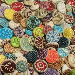 50 CERAMIC mini TILES or Cabs Mixed designs glazed Great for MOSAICS, magnets, jewelry designs, flat back, glaze on the front only image 6