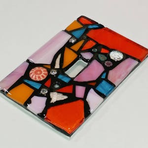 ORAnGEs, PiNKs, & Light BLuE Mix STAINED Glass MOSAIC Light Switch Cover single, double, triple, outlet, or decora gfci made to order image 3