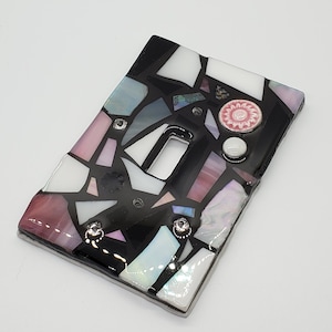 Rose, Noir, Gris & Blanc - VITRAIL MOSAÏQUE Couvercle d’interrupteur d’éclairage - simple, double, triple, sortie ou décora (style clapet) gfci - Personnalisé