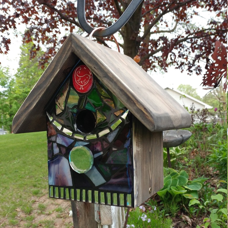sun FRONT ONLY Mixed Media Stained Glass Mosaic Birdhouse flowers heart rainbow and more! Custom design made to order color mix
